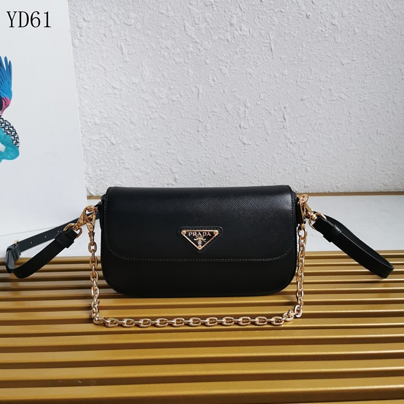 Pr4da YD61 Black Crossbody Bag with Gold Chain