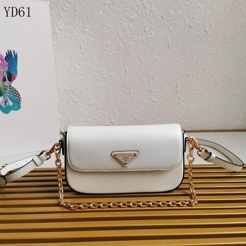 Pr4da YD61 White Saffiano Leather Crossbody Bag
