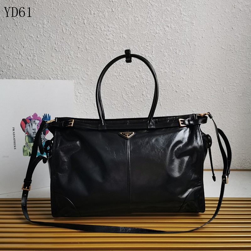 PRA/D 1BA439 Large Oil-Waxed Leather Tote Bag