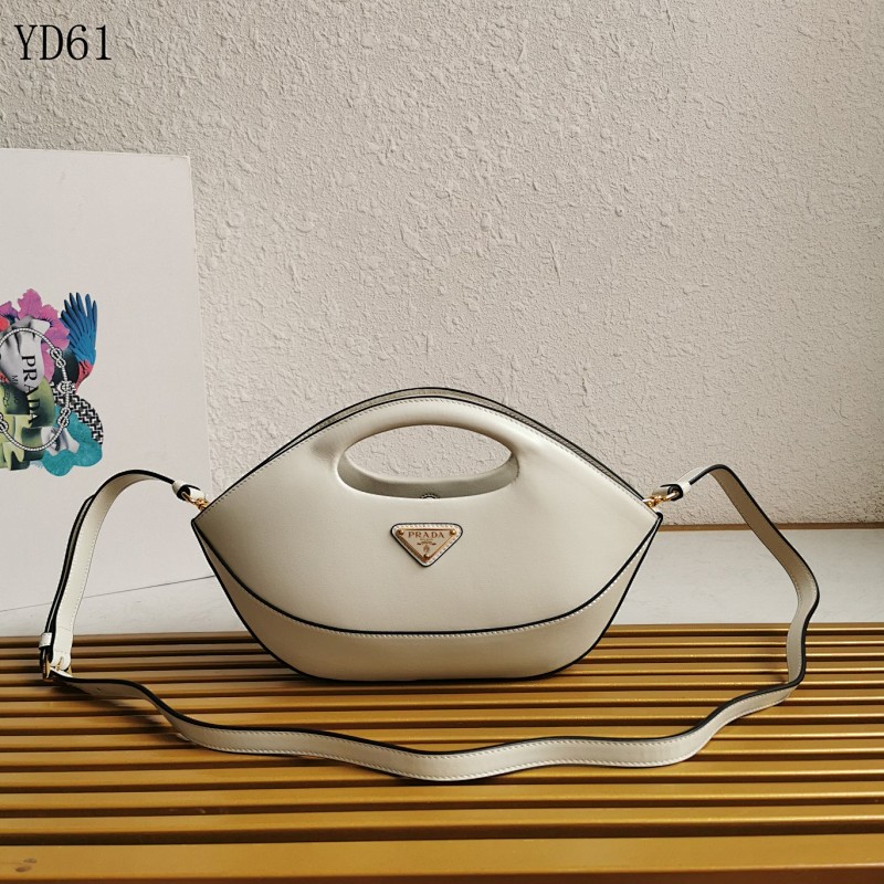 Pr4da 1BA421 White Leather Shoulder Bag