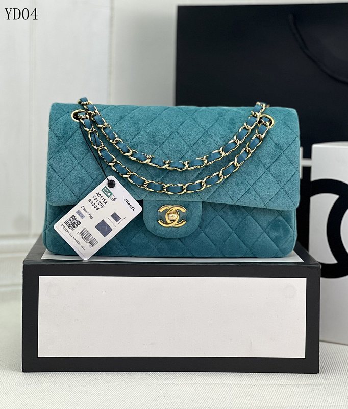 CHANELL Classic Flap Bag Model 1112 Large Teal Velvet