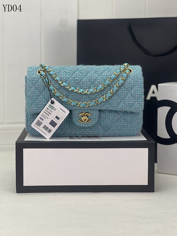 CHANELL YD04 Blue Tweed Flap Bag