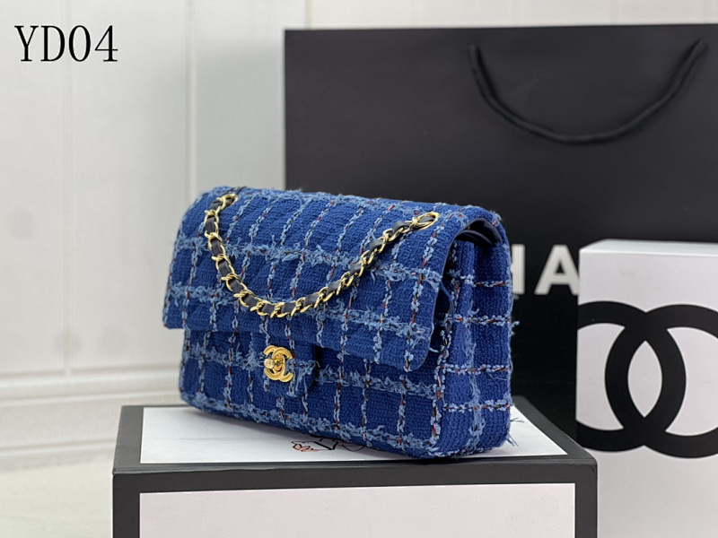Chan3l Model 1112 Blue Tweed Flap Bag