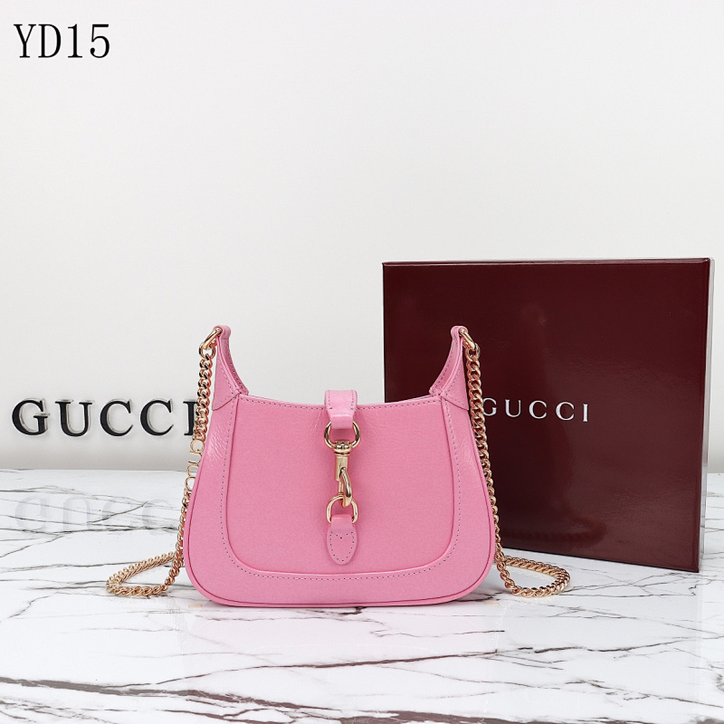 Gucc1 YD15 Pink Leather Shoulder Bag with Gold Chain