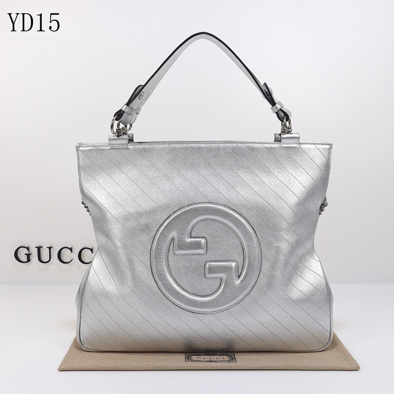 Gucc1 Model 751516 Silver Quilted Leather Tote Bag