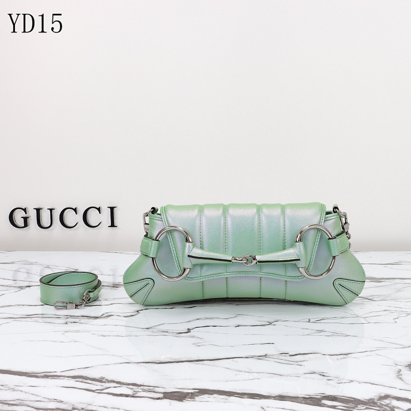 Gucc1 YD15 Rainbow Green Quilted Leather Shoulder Bag