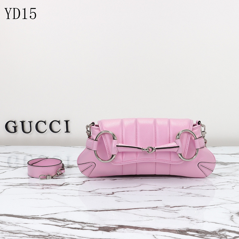 Gucc1 YD15 Pink Quilted Leather Shoulder Bag