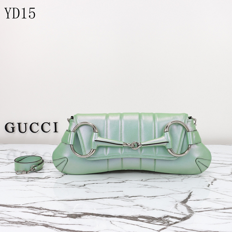 Gucc1 YD15 Rainbow Green Quilted Leather Clutch