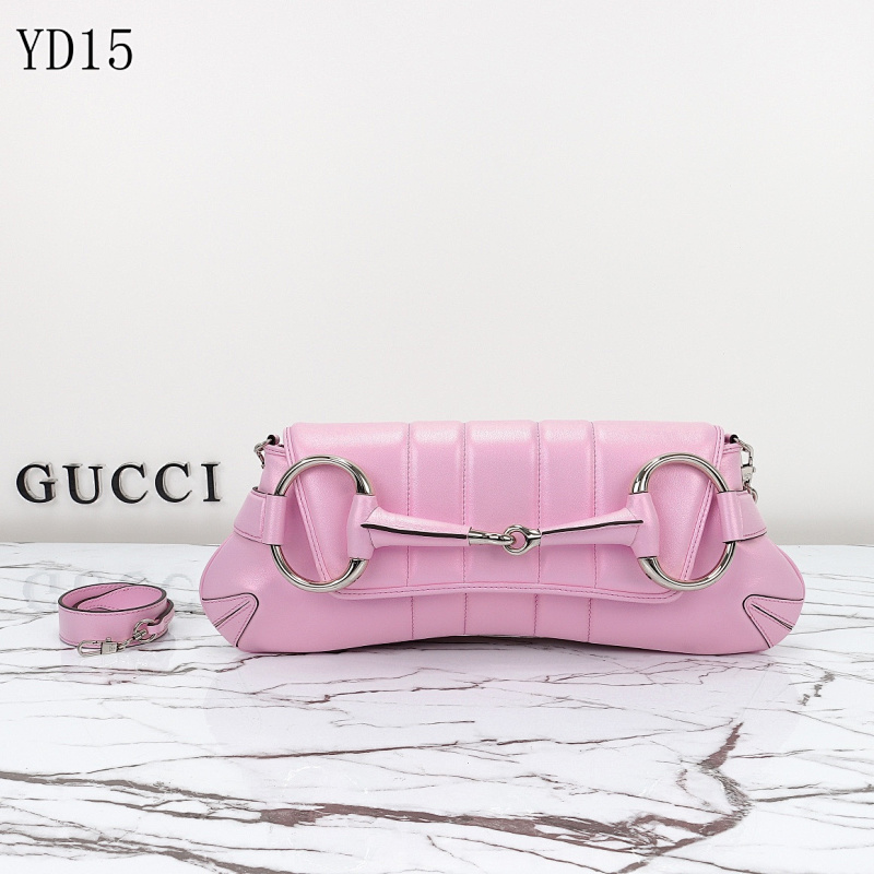 Gucc1 YD15 Pink Quilted Leather Horsebit Shoulder Bag