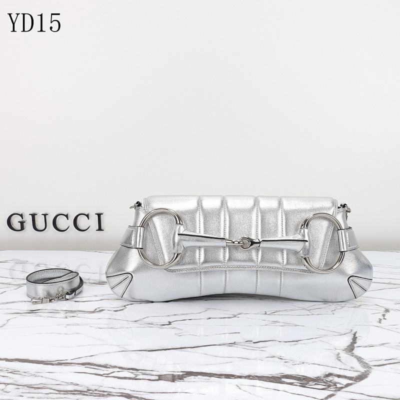 Gucc1 YD15 Silver Leather Shoulder Bag