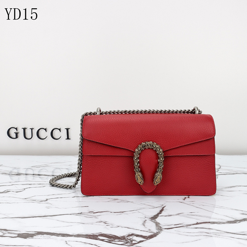 Gucc1 YD15 Red Leather Shoulder Bag with Tiger Head Clasp