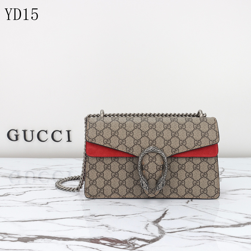 Gucc1 YD15 Diona Bag with GG Supreme Canvas and Red Leather Trim