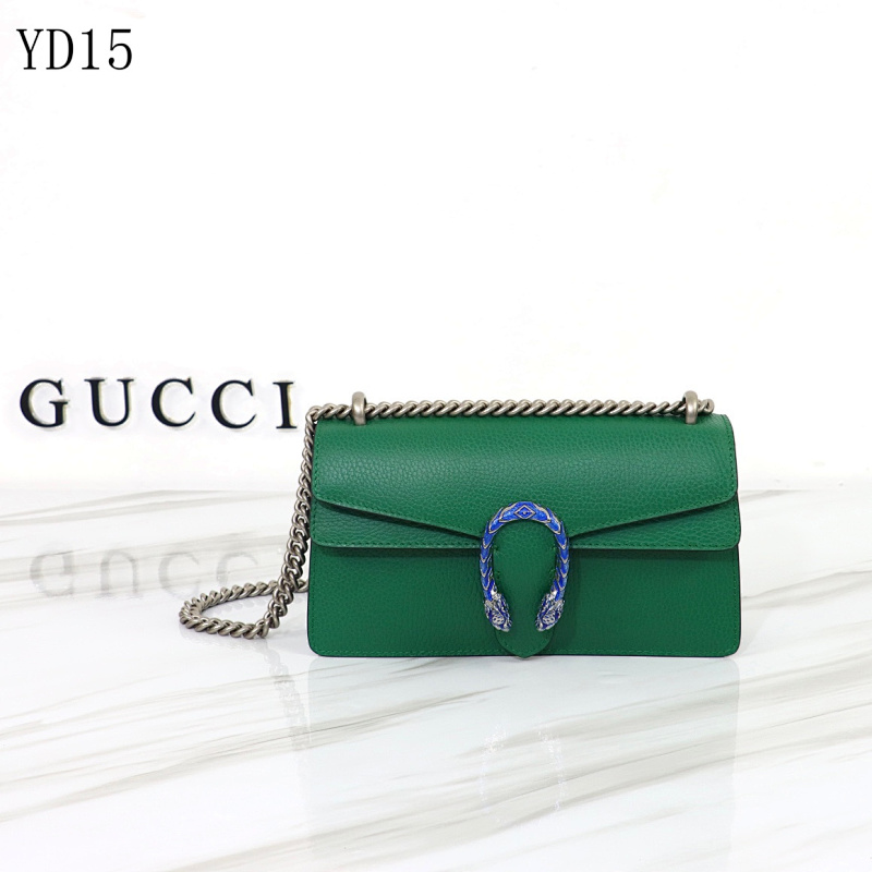 Gucc1 YD15 Blue Enamel Snake Clasp Green Leather Clutch