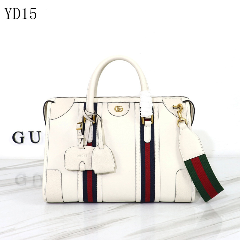 Gucc1 Model 715666 White Leather Top Handle Bag