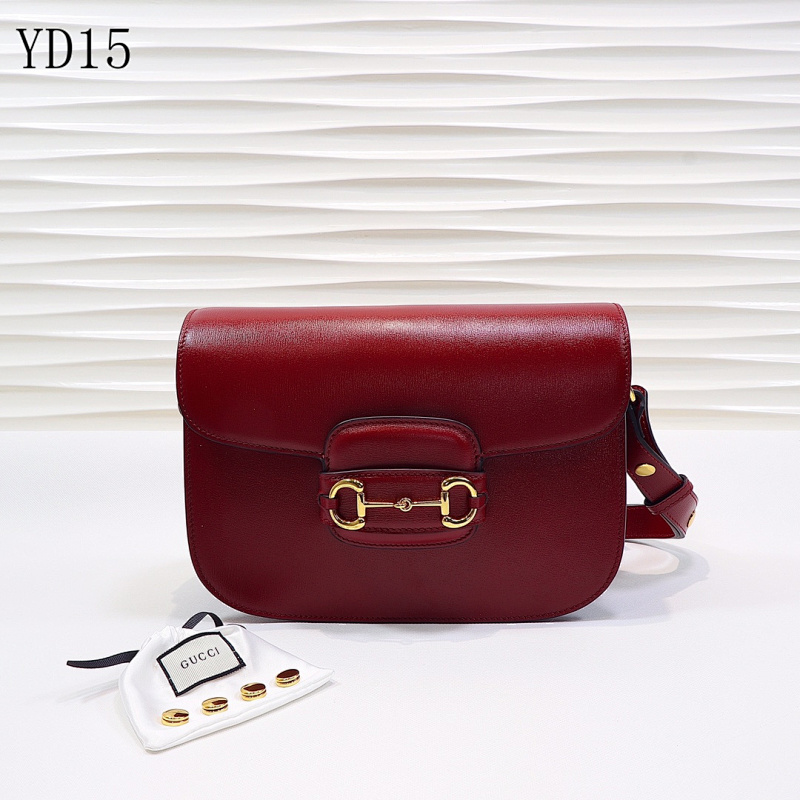 Gucc1 YD15063 Red Leather Horsebit Shoulder Bag