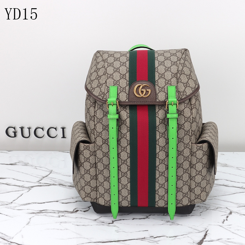 Gucc1 GG Supreme Backpack with Web Stripe and Green Straps