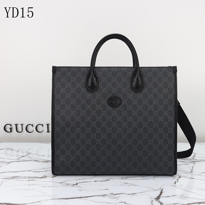 Gucc1 674148 Black Leather Interlocking G Logo Tote Bag