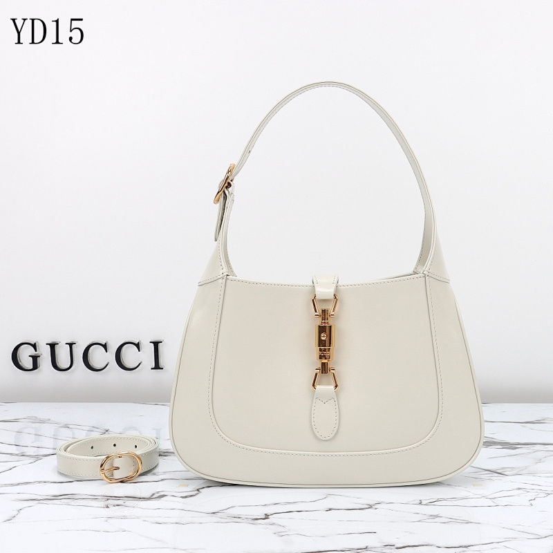 Gucc1 YD15 White Leather Hobo Bag