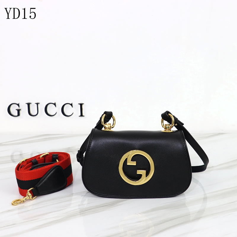 Gucc1 YD15 Black Leather Crossbody Bag with Interlocking G Logo