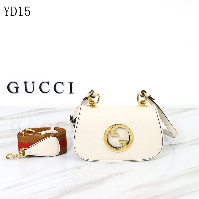Gucc1 YD15 White Leather Crossbody Bag with Gold GG Logo