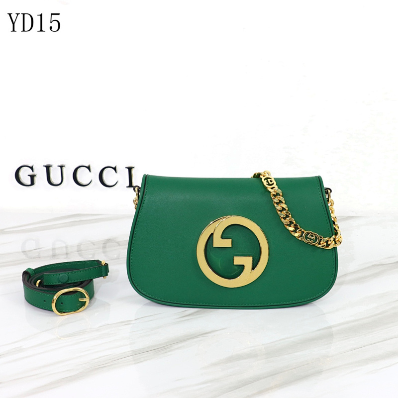 Gucc1 YD15 Green Leather Crossbody Bag with Gold GG Logo