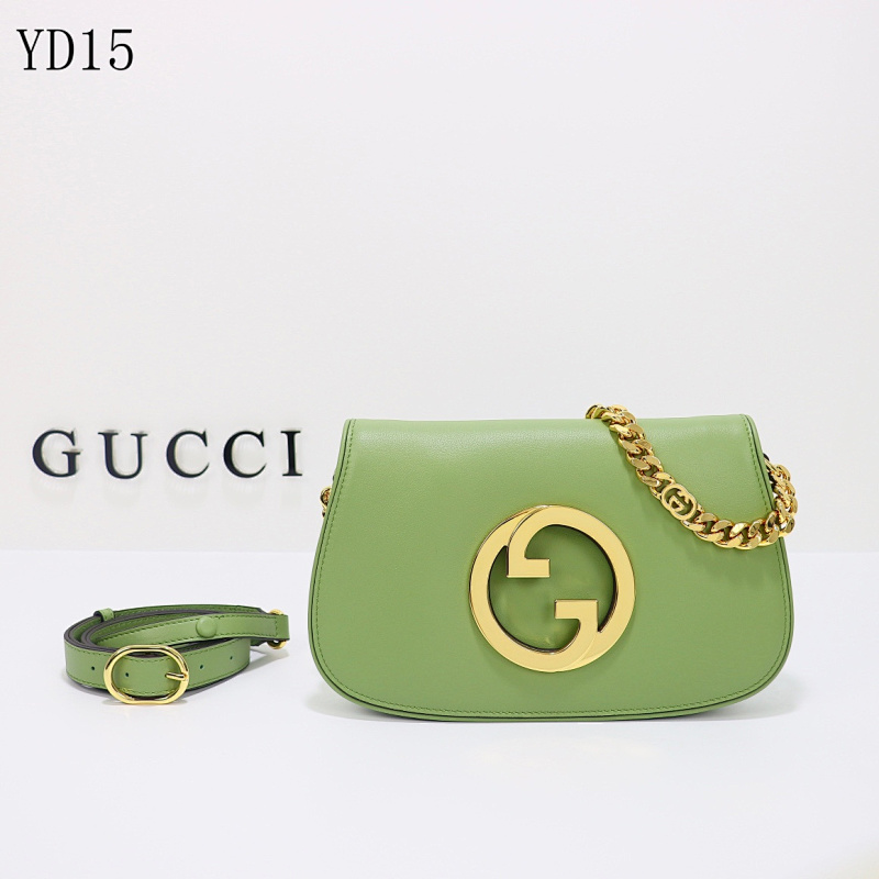 Gucc1 YD15 Green Leather Clutch with Gold GG Logo