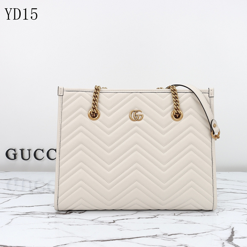 Gucc1 YD15 White Quilted Leather Tote Bag