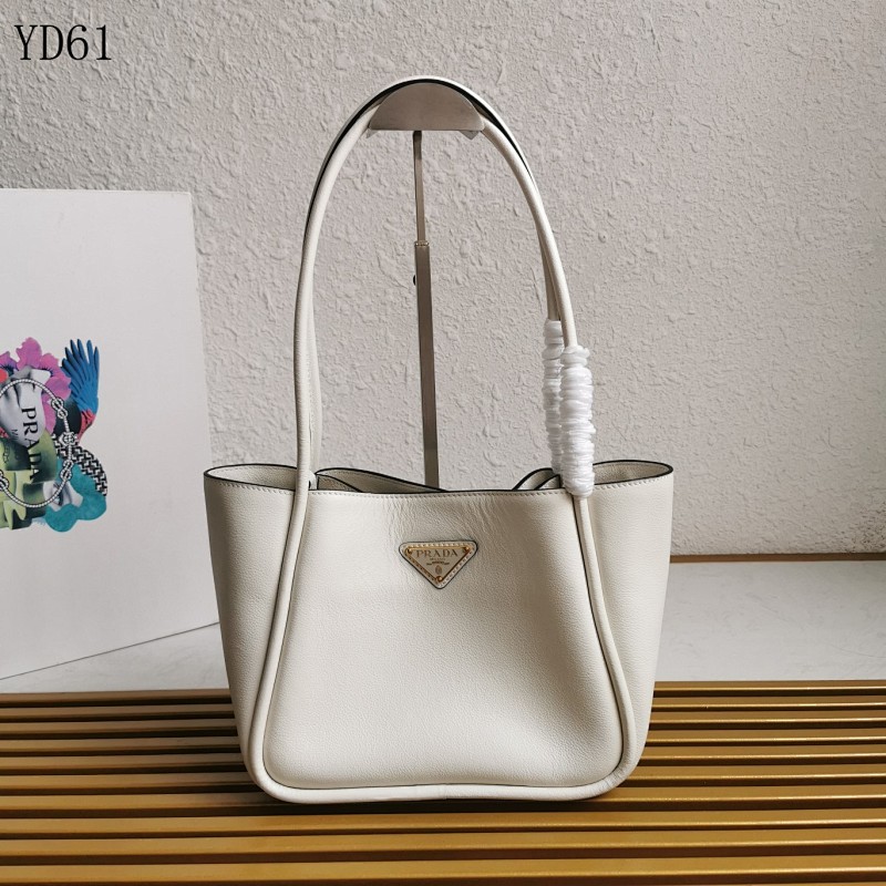 Pr4da YD61 White Leather Tote Bag