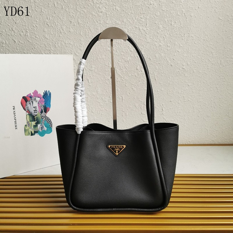 Pr4da YD61 Black Leather Tote Bag