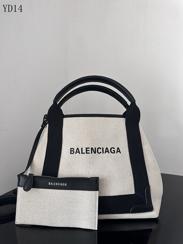 Balensiaga Navy Cabas Tote 26cm Canvas & Black Leather
