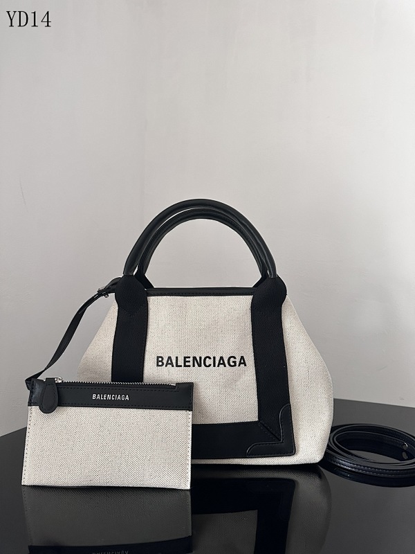 Balensiaga Navy Cabas Tote 24cm White Canvas with Black Leather