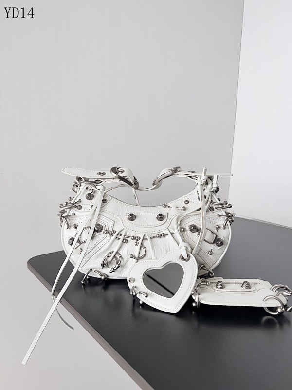 Balensiaga Le Cagole White Perforated Studs Mini Bag