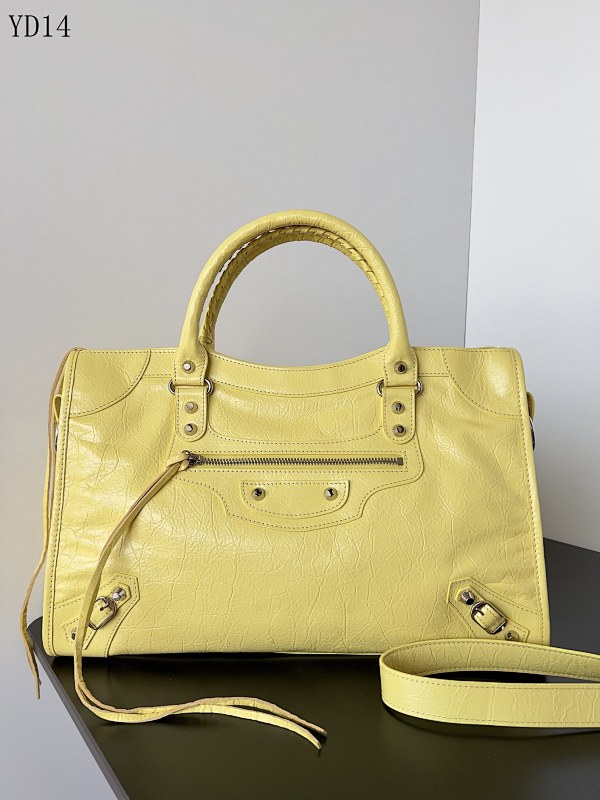 Balensiaga Le City Bag #YD14 Yellow Cracked Leather