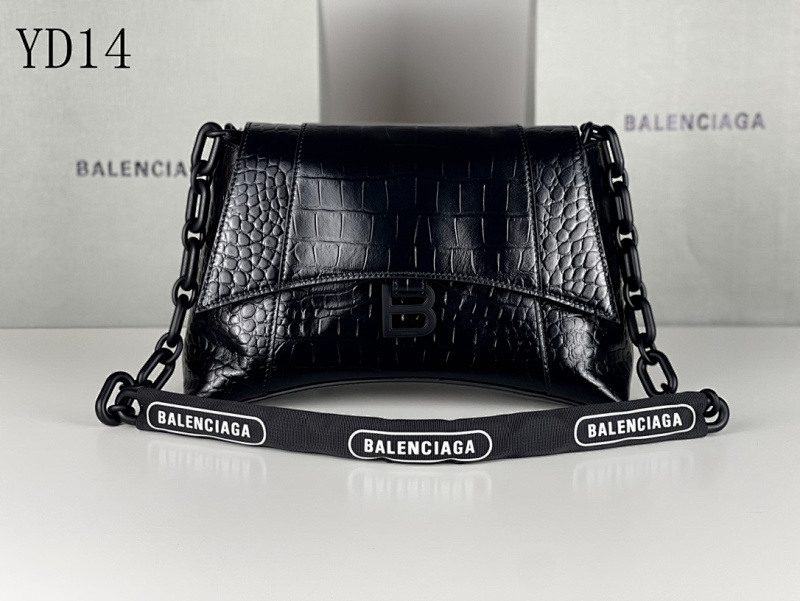 Balensiaga Downtown Chain Shoulder Bag Crocodile Black