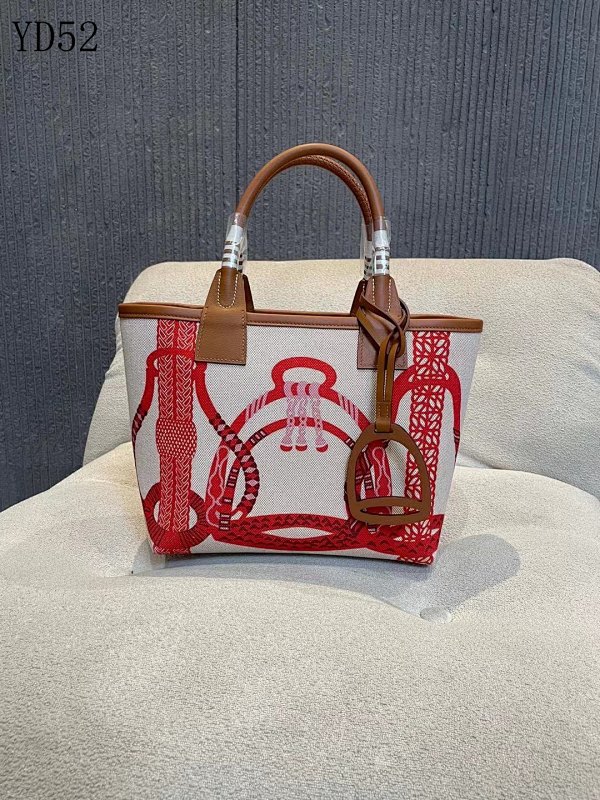 Hermez Birkin Tote Bag #YD52 Red & White Equestrian Print