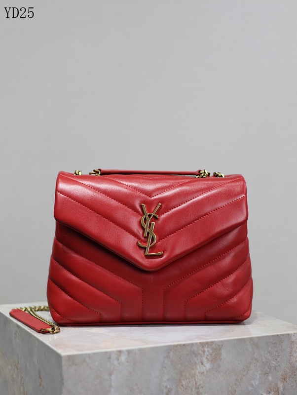 YSL YD25065 Quilted Red Leather Shoulder Bag