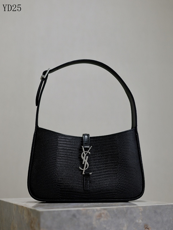 YSL YD25 Black Crocodile-Embossed Leather Shoulder Bag