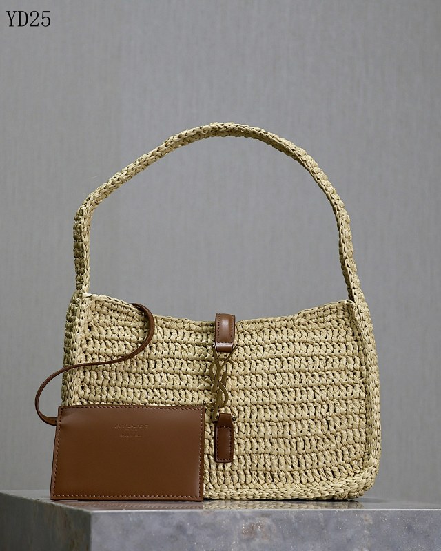 YSL YD25 Rattan Handbag with Leather Detail