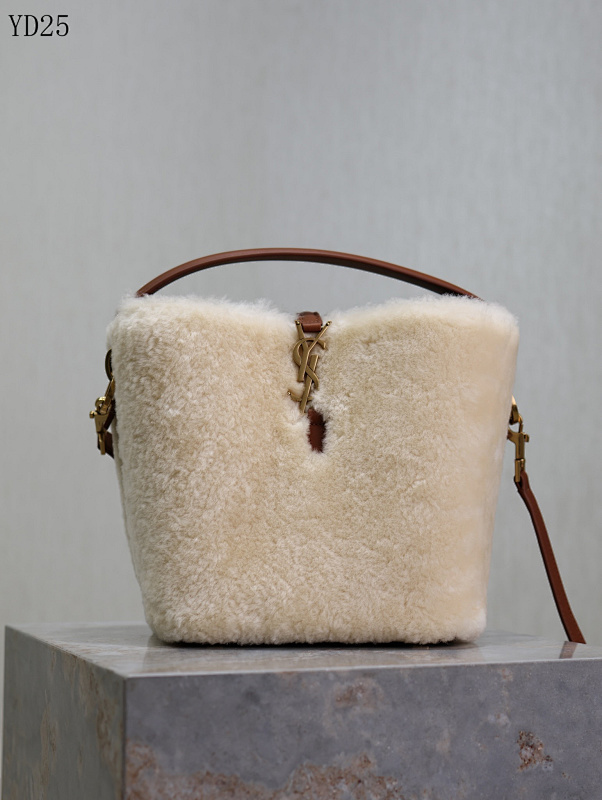 YSL YD25075 Shearling Bucket Bag