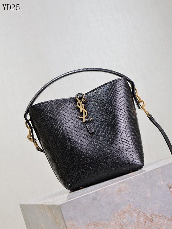 YSL YD25075 Black Python-Embossed Bucket Bag