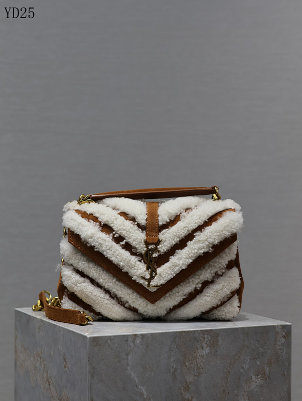 YSL YD25078 Chevron Shearling Shoulder Bag