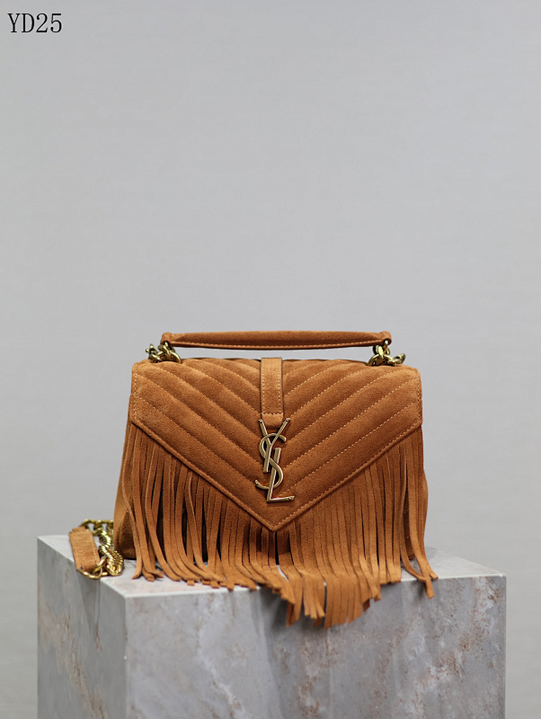 YSL YD25068 Quilted Fringe Suede Shoulder Bag