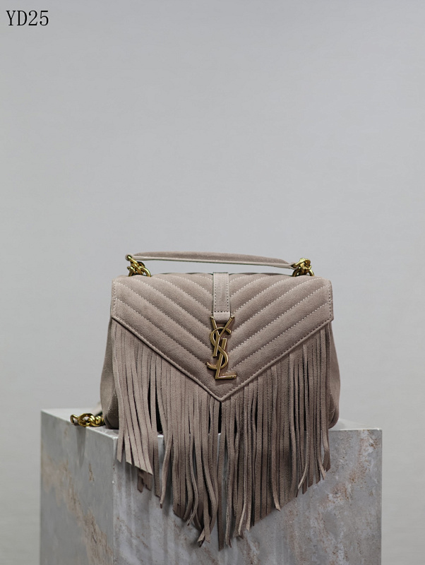 YSL YD25068 Quilted Fringe Suede Shoulder Bag