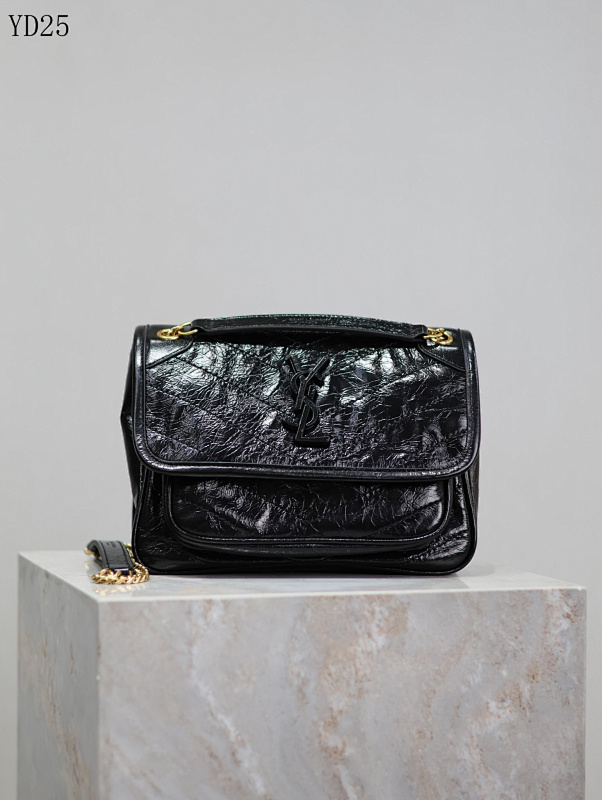 YSL YD25 Quilted Black Patent Leather Shoulder Bag