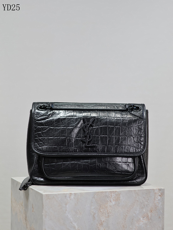 YSL YD25075 Crocodile-Embossed Leather Shoulder Bag