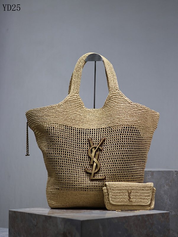 YSL YD250110 Woven Tote Bag with Monogram Logo