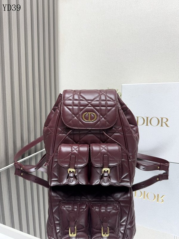 Diiior Caro Backpack 6301 Burgundy Quilted Lambskin