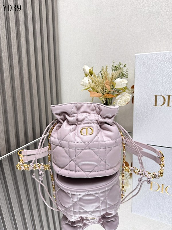 Diiior YD39060 Quilted Satin Drawstring Bag