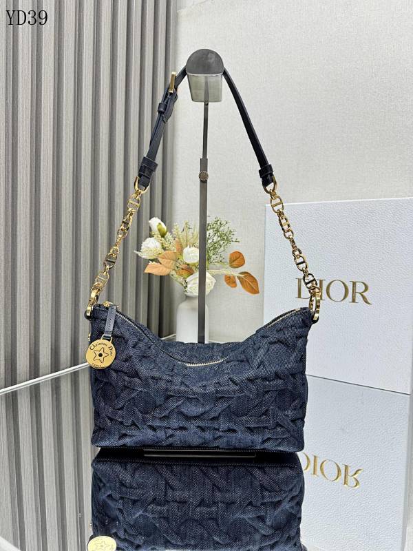 Diiior YD39053 Quilted Denim Shoulder Bag
