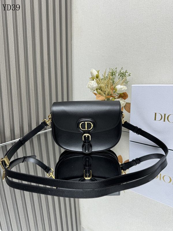 Diiior Bobby Medium Black Smooth Leather Shoulder Bag